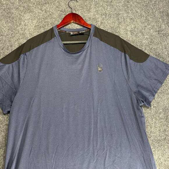 Spyder Active Tee Shirt Mens XXL Blue Short Sleeve Crew Neck Reflective Proweb - Picture 2 of 9